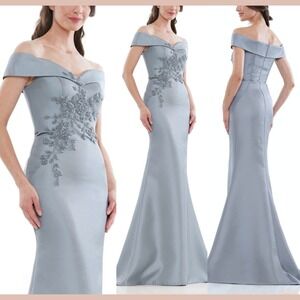 NWT‎ $570 Marsoni [PLUS 24 ] 1142 Off Shoulder Mermaid Gown in Wedgewood J2355